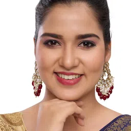 Rhymee Gold Plated Kundan Studded & Beaded Contemporary Chandbalis image 4