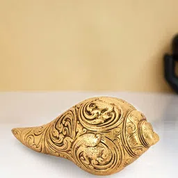 CraftVatika Gold-Toned Textured Conch Vishnu Lakshmi Shell Shankh Showpieces-picture-28