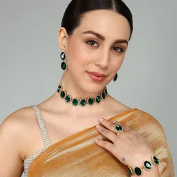 Brass Gold-plated Green Jewel Set-image-0