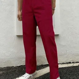 combraided Men Loose Fit Maroon Corduroy Trousers image 4