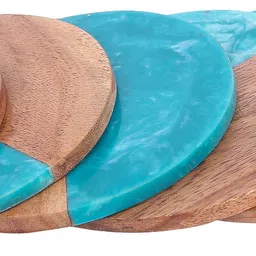 vatsu craft Round Reversible Wood, Resin Coaster Set image 2