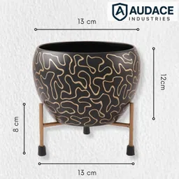 Audace Designer Iron Table Top Planter | Black Pot with Gold Pattern Iron Vase image 2
