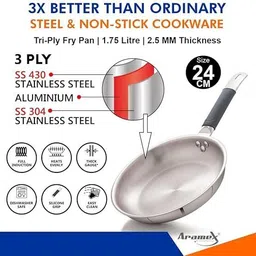 aramex Low Oil Cooking Triply Fry Pan 24 cm diameter with Lid 1.75 L capacity image 2