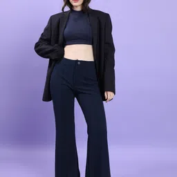 tokyo talkies Women Regular Fit Dark Blue, Dark Blue Cotton Blend Trousers image 2