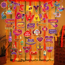 zyozique Multicolor Shubh Deepavali Banner,Photo Booth Props & Rice Light,Party Decoration (32 PCS)-picture-26
