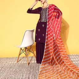 Kvsfab Women Floral Poly Georgette Bling it On Kurta Set image 1