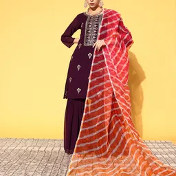 Kvsfab Women Floral Poly Georgette Bling it On Kurta Set image 2