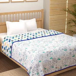 Story@home White & Blue Floral Cotton AC Room 150 GSM Reversible Double Bed Dohar-picture-20