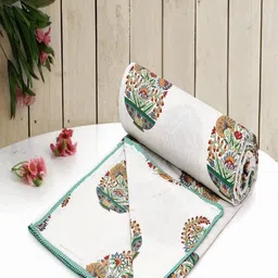 CHICERY White & Red Floral AC Room 210 GSM Cotton Single Bed Dohar-image-59