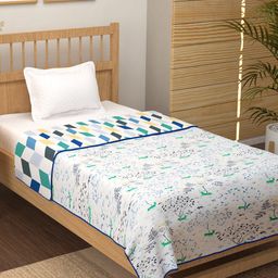 Story@home White & Blue Floral Cotton AC Room 150 GSM Reversible Single Bed Dohar-picture-4