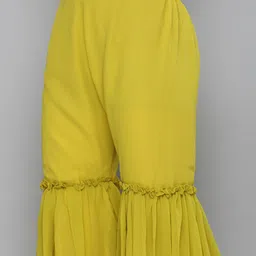 Kvsfab Women Yellow Embroidered Pleated Mirror Work Kurta with Sharara image 3