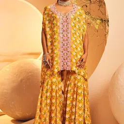 ANEESH AGARWAAL Paisley Printed V-Neck Kaftan Kurta with Skirt-picture-21