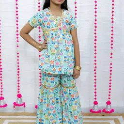 M'andy Girls Printed Regular Pure Cotton Kurta with Sharara-picture-22