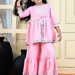 BAESD Girls Printed Regular Gotta Patti Kurta with Sharara-picture-13