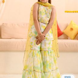 pspeaches Girls Abstract Printed Sequinned Regular A-Line Kurta & Sharara With Dupatta-picture-3