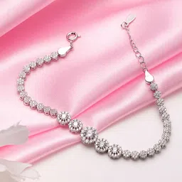 Zavya Women Silver-Toned Cubic Zirconia Rhodium-Plated Charm Bracelet image 1