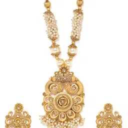 Rubans Gold-Plated Stone Studded & Beaded Necklace Set image 4