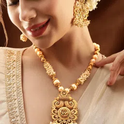 Rubans Gold-Plated Stone Studded & Beaded Necklace Set image 2