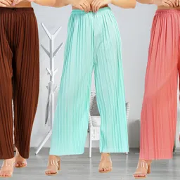 irha Pack of 3 Women Regular Fit Multicolor Viscose Rayon Trousers-picture-32