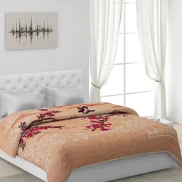 Monte Carlo Beige Floral Printed Heavy Winter Double Bed Blanket-picture-39