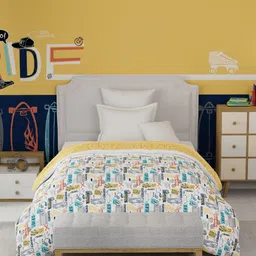 MYTRIDENT Streetstyle Skate White & Yellow Cartoon Characters 150 GSM Single Bed Comforter-picture-29