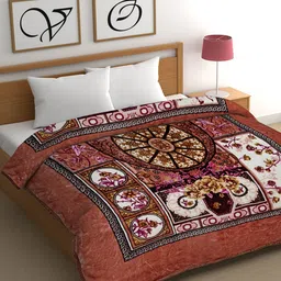 CHHAVI INDIA Peach-Coloured & White Ethnic Motifs Heavy Winter 450 GSM Double Bed Blanket-picture-25