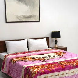 Signature Pink & Brown Floral 900 GSM Heavy Winter Double Bed Blanket-picture-13