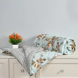 Florida Unisex Blue 150 GSM Microfiber All Season Reversible Double Queen Bed Comforter-image-3