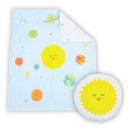 haus & kinder Blue & White Printed 150 GSM Pure Cotton Single Bed Comforter and Cushion image 3