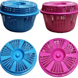 skylii Storage basket Fruit & Vegetable Basket Pack of -2 Round Plastic Basket With Lid Plastic Fruit & Vegetable Basket-picture-31