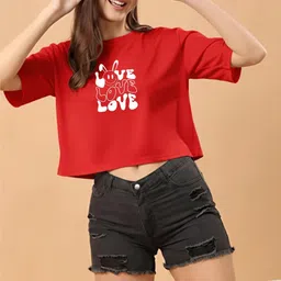 furrr Casual Regular Sleeves Self Design Women Red Top image 3