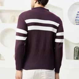 kvetoo Men Woven High Neck Purple Sweater image 2