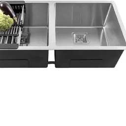 messina 45" x 20" x 10" Handmade Kitchen Sink Double Bowl With Soap Dispenser Stainless Steel_A53 Vessel Sink-picture-16