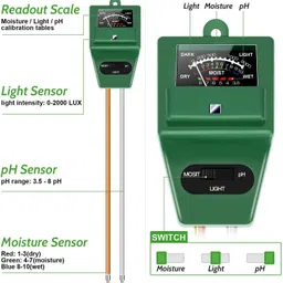 gadget hero's Plant Care 3 In 1 Moisture PH & Light Meter Soil Test Kit image 4