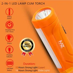 mozahidul telecom MZ M901 (RECHARGEABLE LED TORCH) 12 W 1200mAh Battery Torch (Red, 10.5 cm, 10 hrs Torch Emergency Light image 3