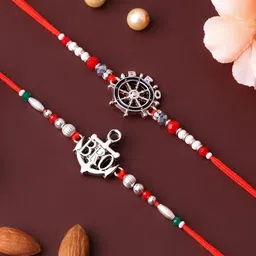 PANASH Set Of 2 Beaded Gold Plated Thread Rakhis With Roli Chawal image 2
