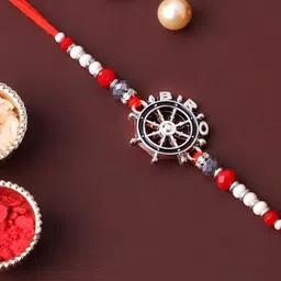 PANASH Set Of 2 Beaded Gold Plated Thread Rakhis With Roli Chawal image 3
