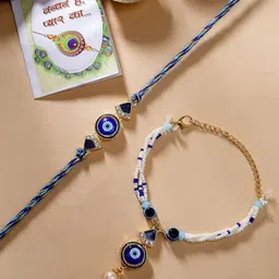 NVR Set of 2 Evil Eye Stone-Studded & Beaded Bhaiya Bhabhi Rakhi with Roli Chawal-picture-41