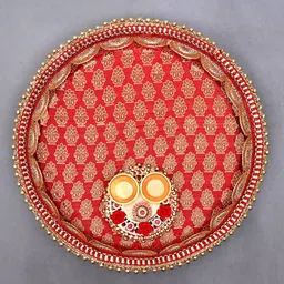 DecorTwist Floral Decorative Pooja Thali With Roli Chawal Platter-image-46