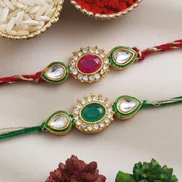 eCraftIndia Set of 2 Stone-Studded Rakhi With Roli Chawal-picture-51