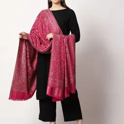 SWI Stylish Women Floral Woven Design Kani Wool Shawl With Fringed Border image 1