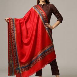 HANDICRAFT PALACE Women Red Hand Woven Design Jamwar Paisley Wool Shawl-picture-30