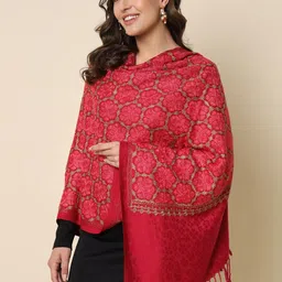 HERE&NOW Pink Ethnic Motif Embroidered Shawl-picture-25