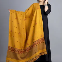 HANDICRAFT PALACE Women Mustard Yellow Woven Design Shawl-picture-29