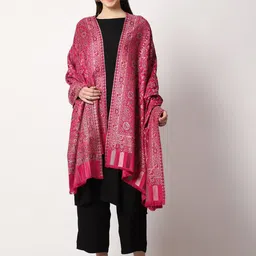 SWI Stylish Women Floral Woven Design Kani Wool Shawl With Fringed Border image 2