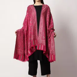 SWI Stylish Women Floral Woven Design Kani Wool Shawl With Fringed Border image 4