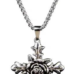 shiv jagdamba Rose Cross Pendant Necklace Gothic Jewelry For Men Sterling Silver Stainless Steel Pendant-picture-12