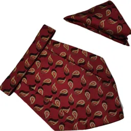 VOICI Men's Paisley Red & Gold Color Pocket Square Cravat-picture-15