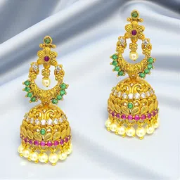 Manaal Designer CZ Jhumka with Pearls Beats for Women's and Girls Cubic Zirconia Brass Jhumki Earring, Chandbali Earring image 2