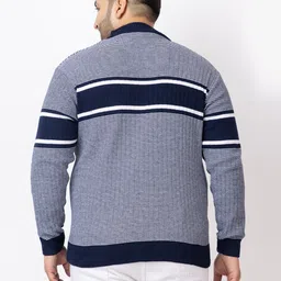 kvetoo Men Striped High Neck Dark Blue Sweater image 2